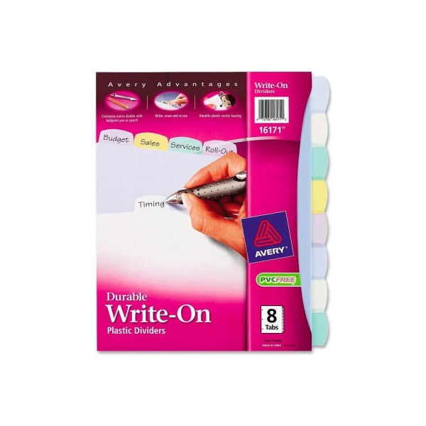 Avery Dennison Avery Translucent Durable Write-on Divider, 8.5"x11", 8 Tabs, Clear/Multicolor 16171 - main